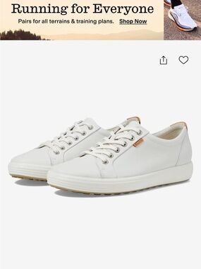 Ecco White Leather Low-Top Sneakers with Tan Heel Tab
